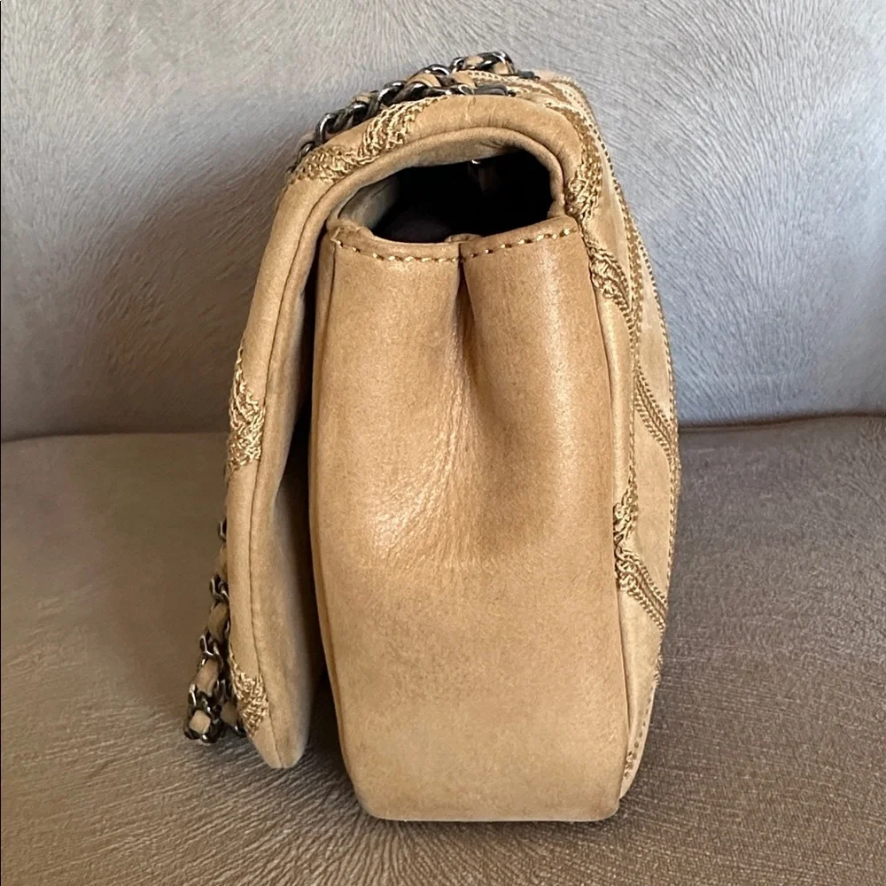 CHANEL Diamond Stitch Flap Leather Shoulder Bag in Tan with Silver Hardware
